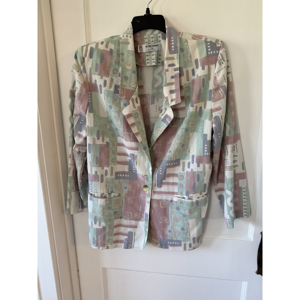 Alfred Dunner Vintage Pastel Geometric Abstract Blazer Jacket Size 12 USA Made